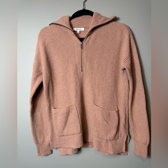 Madewell Sweaters - Madewell Women’s Quarter Zip Tan Merino‎ Wool Blend Sweater Size XXS